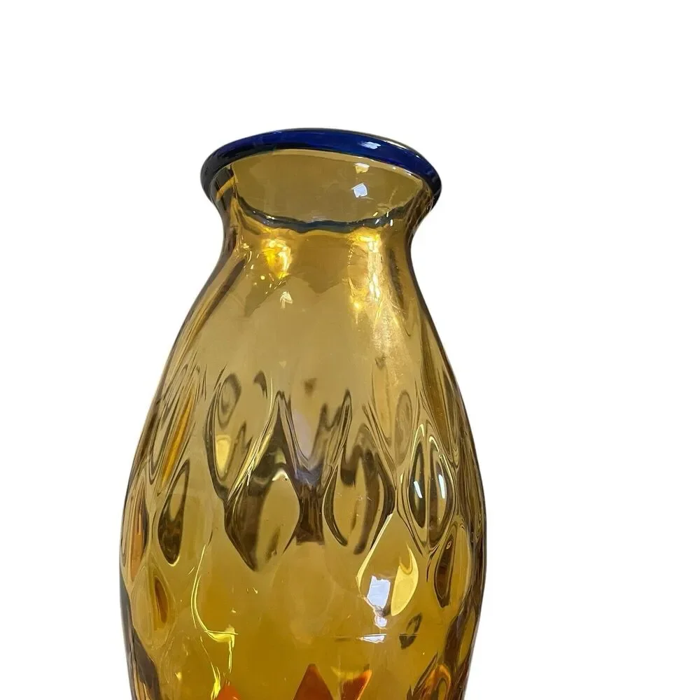 Blenko Vase Optic Glass Wheat Cobalt Vintage Possibly Hank Adams 10.5 X 5.5 X 4